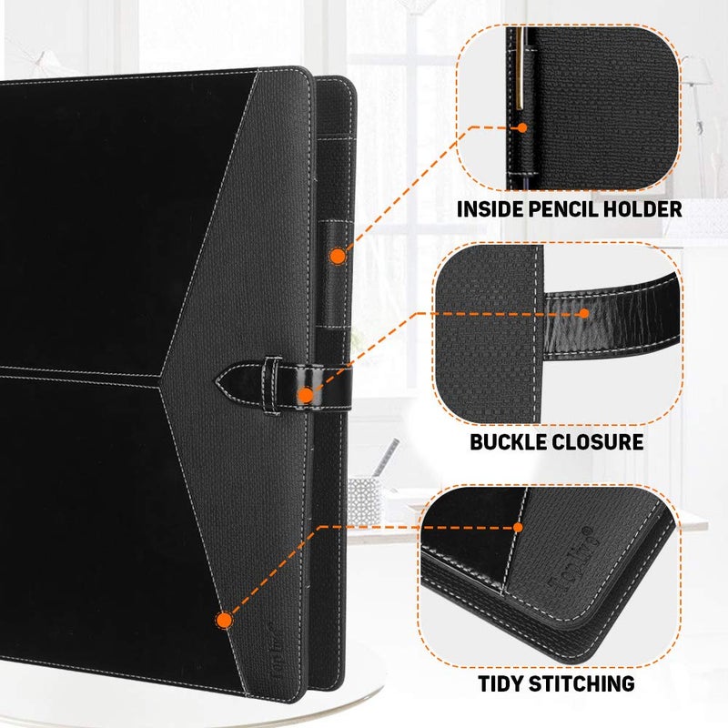 Toplive Padfolio 3 Ring Binder Organizer Business Portfolio Folder for Women, A4/ Letter Size PU Leather Professional Portfolio Padfolio for Interview Conference Presentation, Black - Image 5